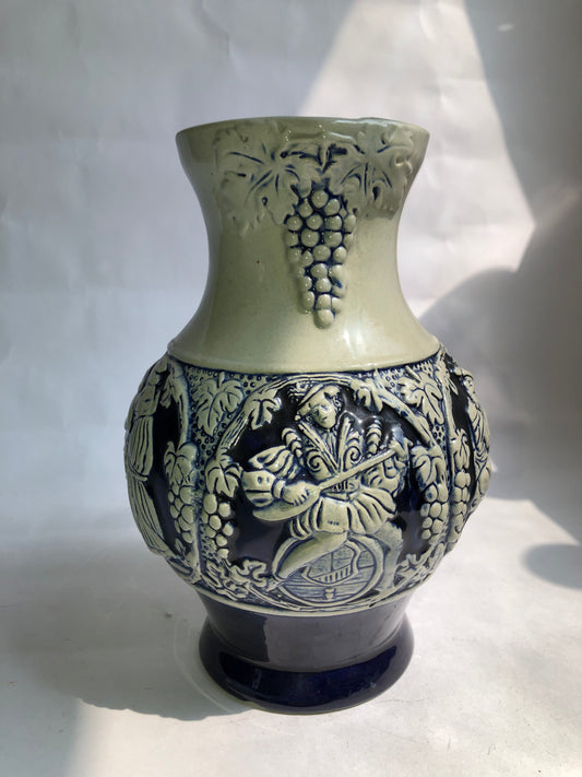 Original King German Stoneware Pitcher 242 Cobalt Blue & Grey Grapes Wine Scene