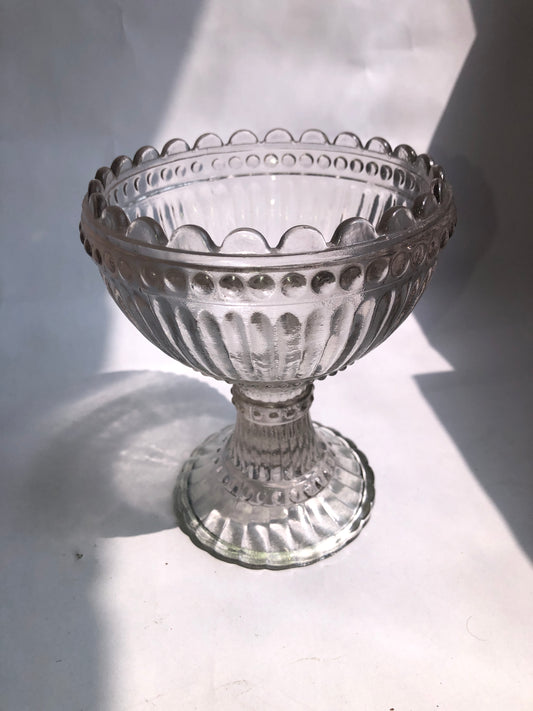 Vintage Clear Glass Footed Compote Bowl (Mariskooli Style)