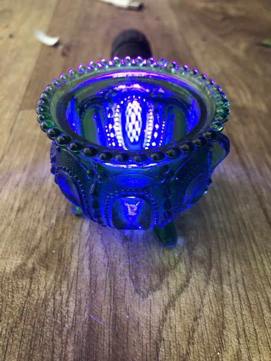 Vintage Green Uranium Glass Cauldron Salt / Gypsy Pot