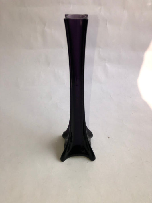 Vintage Amethyst Purple Cased Glass Vase - Lobed Feet, MCM Italian Style