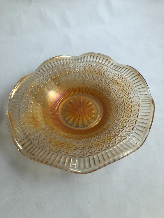 Vintage Sowerby 'Lattice and Daisy' Marigold Carnival Glass Bowl (Pattern 2263)