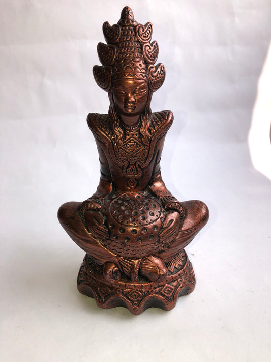 Lakshmi Style Bronze Effect Seated Deity Figurine