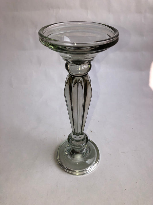Vintage Clear Glass Pillar Candlestick / Compote - Fluted Stem