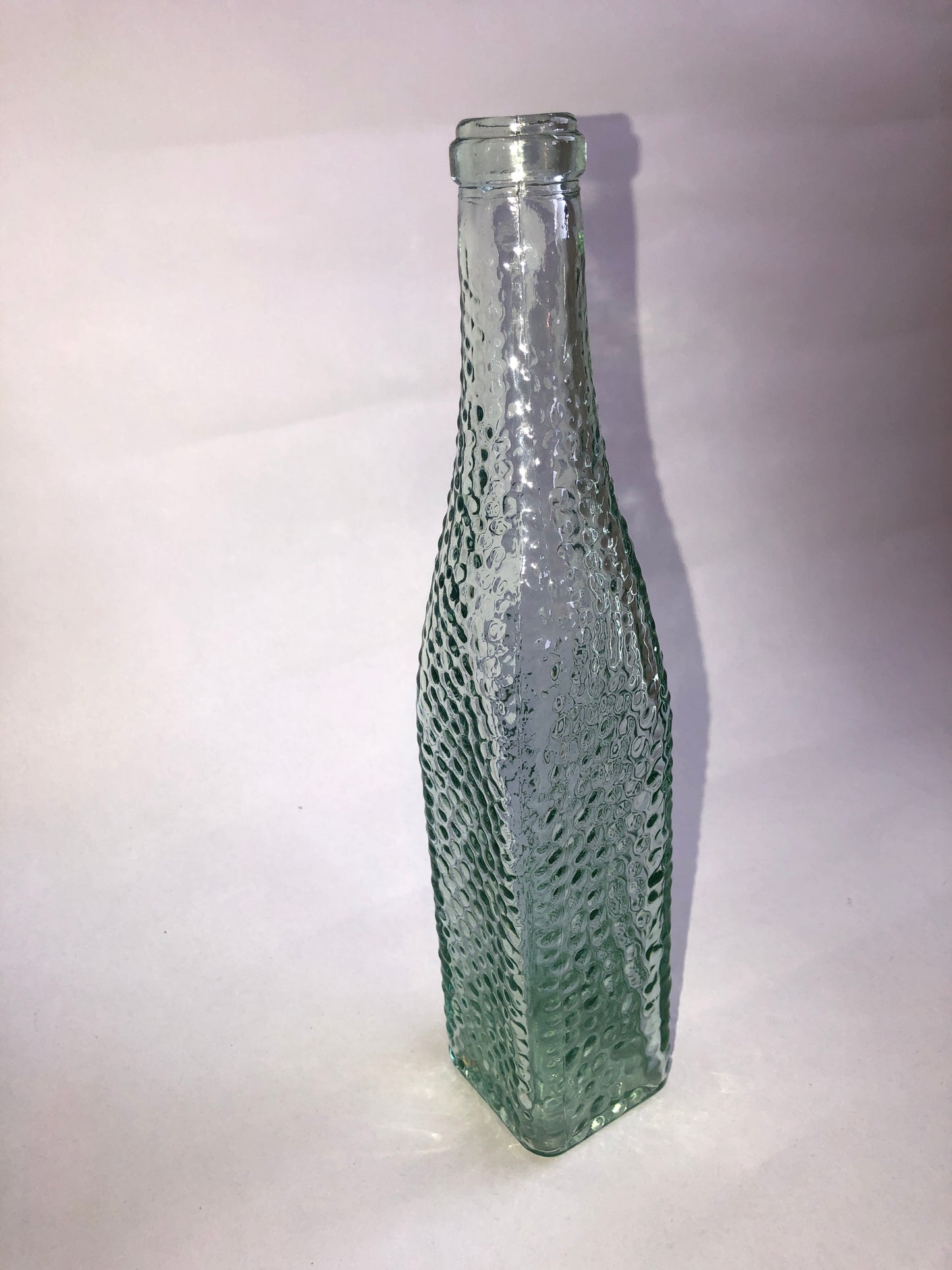 Vintage Green Pebbled Glass Bottle Square Base Textured