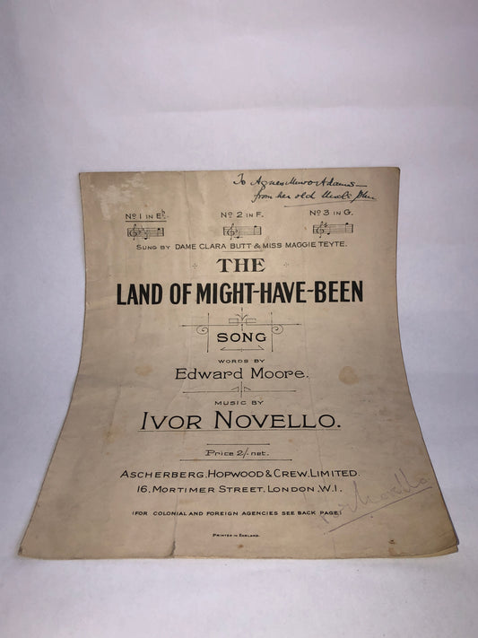 Signed Ivor Novello Sheet Music "The Land of Might-Have-Been" Vintage c.1921