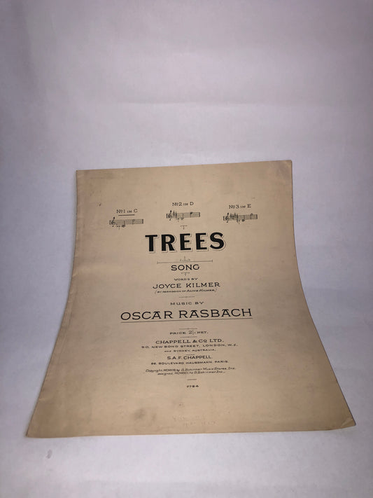 Vintage 1923 "TREES" Sheet Music Joyce Kilmer Oscar Rasbach Chappell
