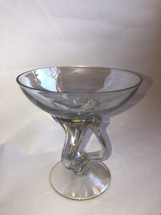 Vintage Clear Art Glass Octopus Stem Compote Bowl Polish Krosno Makora Style