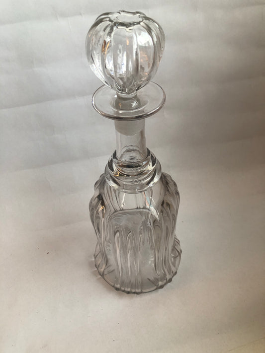 Antique Newcastle Bell Style Glass Decanter Ribbed Three Ring Neck