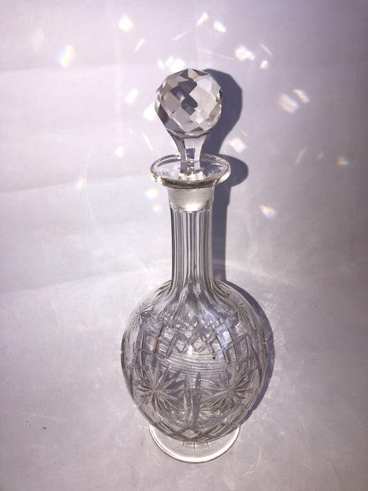 Vintage Cut Crystal Globe Decanter Star & Diamond Cut