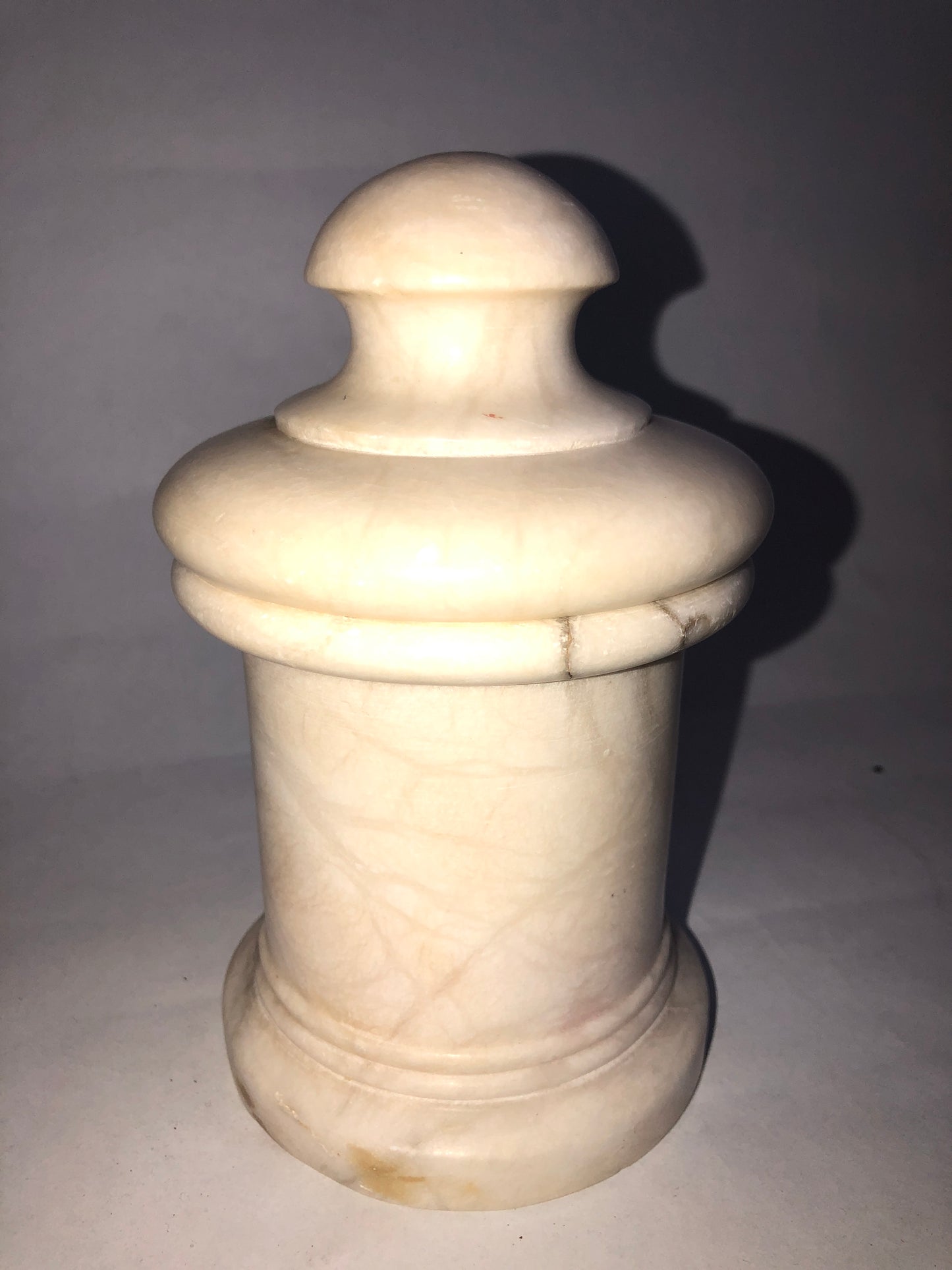 Vintage Turned Alabaster Stone Lidded Jar Canister