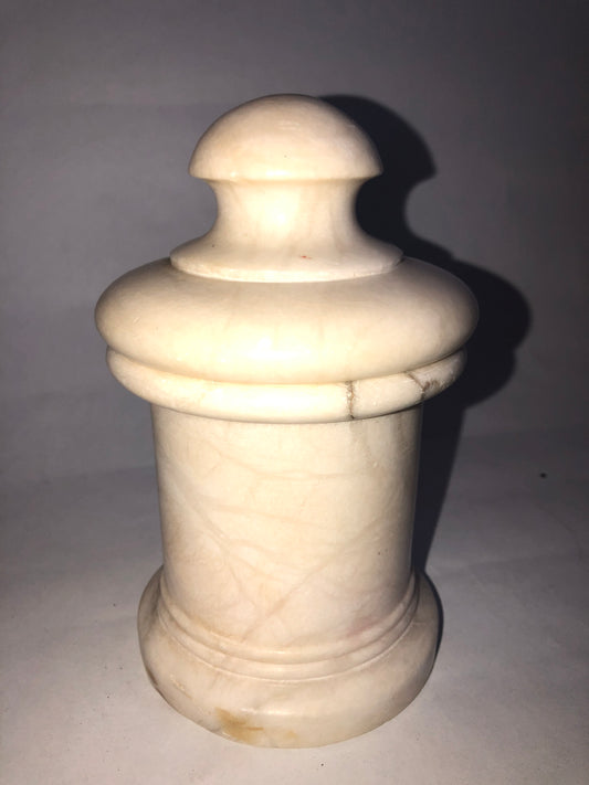 Vintage Turned Alabaster Stone Lidded Jar Canister