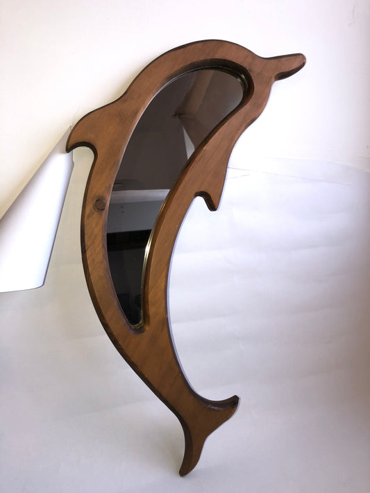 Vintage Wooden Dolphin Shaped Wall Mirror