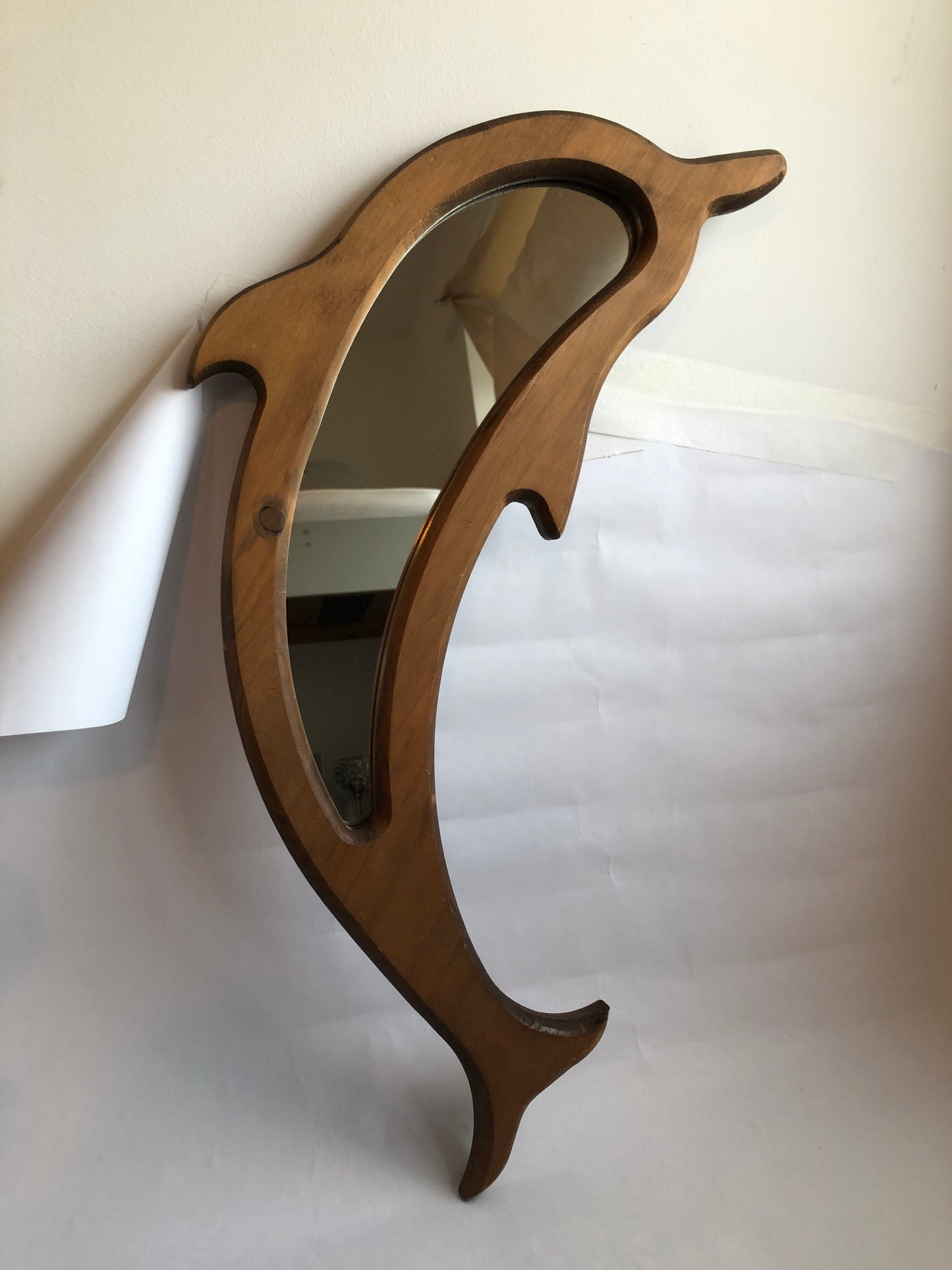 Vintage Wooden Dolphin Shaped Wall Mirror