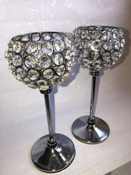 Pair of Crystal Orb Stemmed Tealight Holders