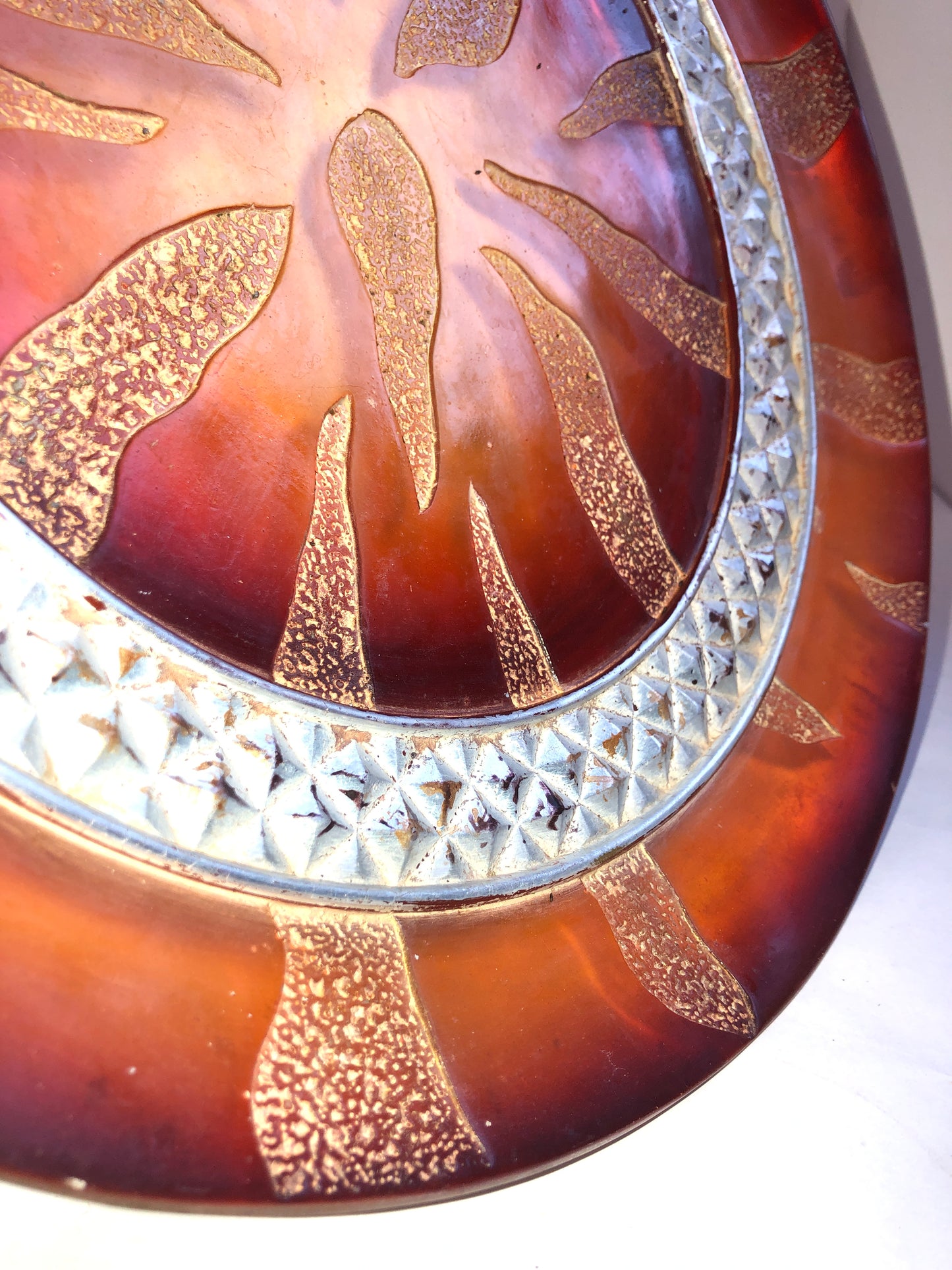 Large Decorative Glass Charger Plate Amber Sunburst Design