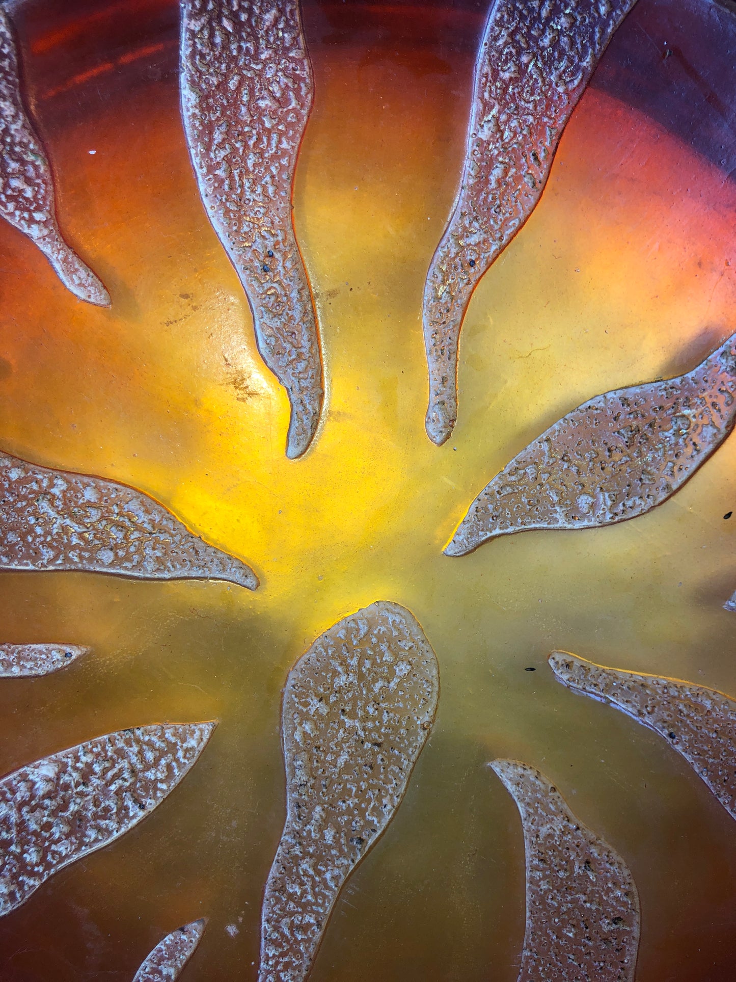 Large Decorative Glass Charger Plate Amber Sunburst Design