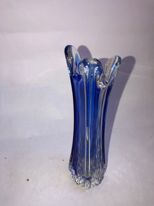 Charming Blue Pulled Lobe Art Glass Vase Murano Style Knobbly Base