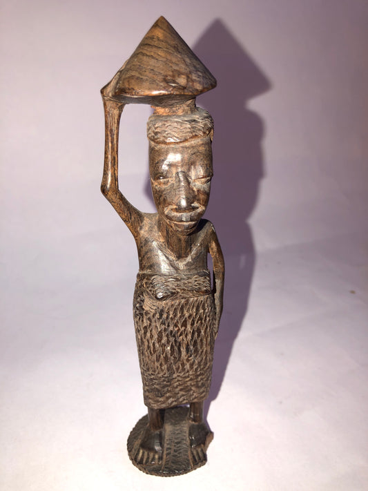 Vintage African Carved Wood Figure Carrying Head Load