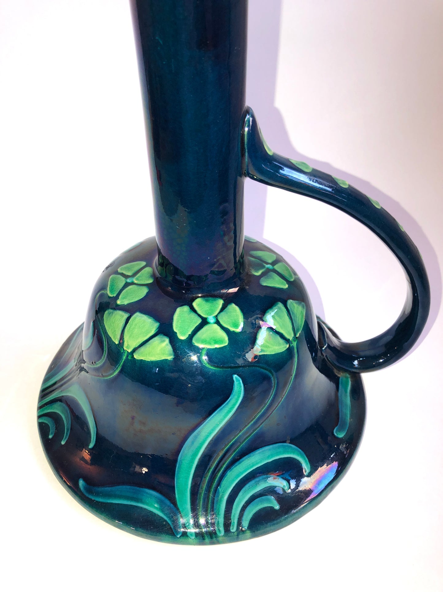 Wardle England Art Nouveau Candlestick Oil Lamp Base Iridescent Glaze