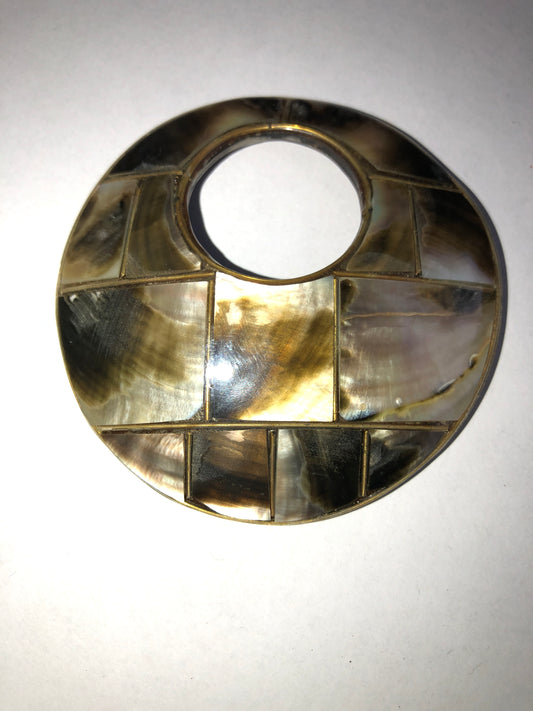 Vintage Iridescent Shell Inlay Doughnut Pendant/Brooch