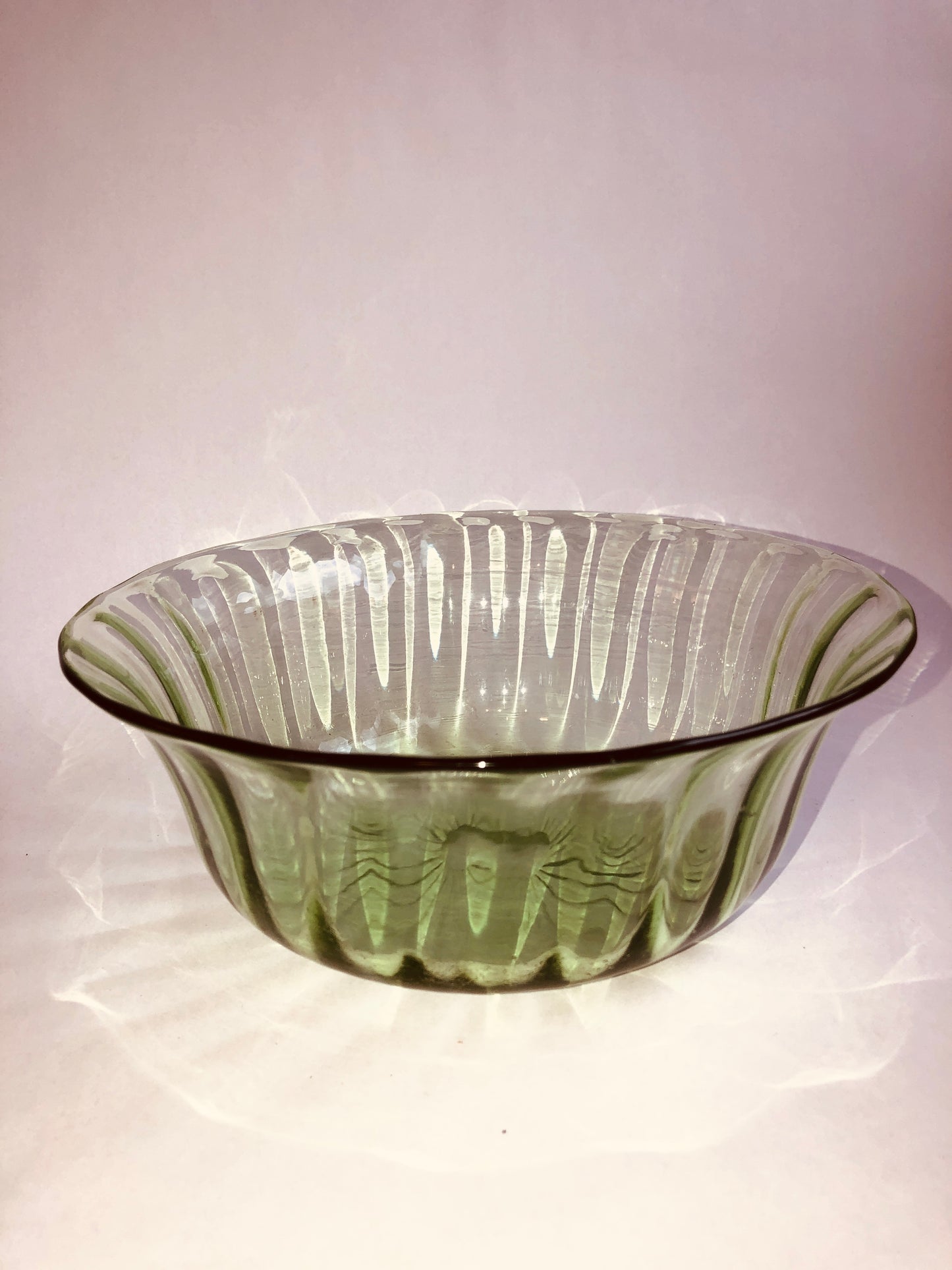 Vintage Uranium Glass Bowl Fluted Green