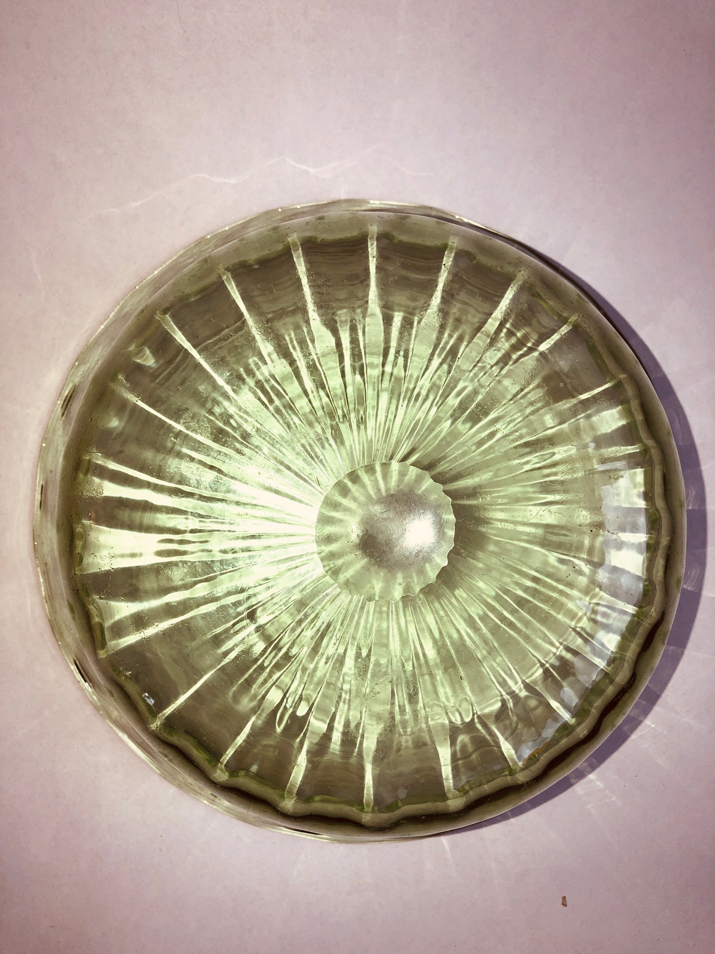 Vintage Uranium Glass Bowl Fluted Green
