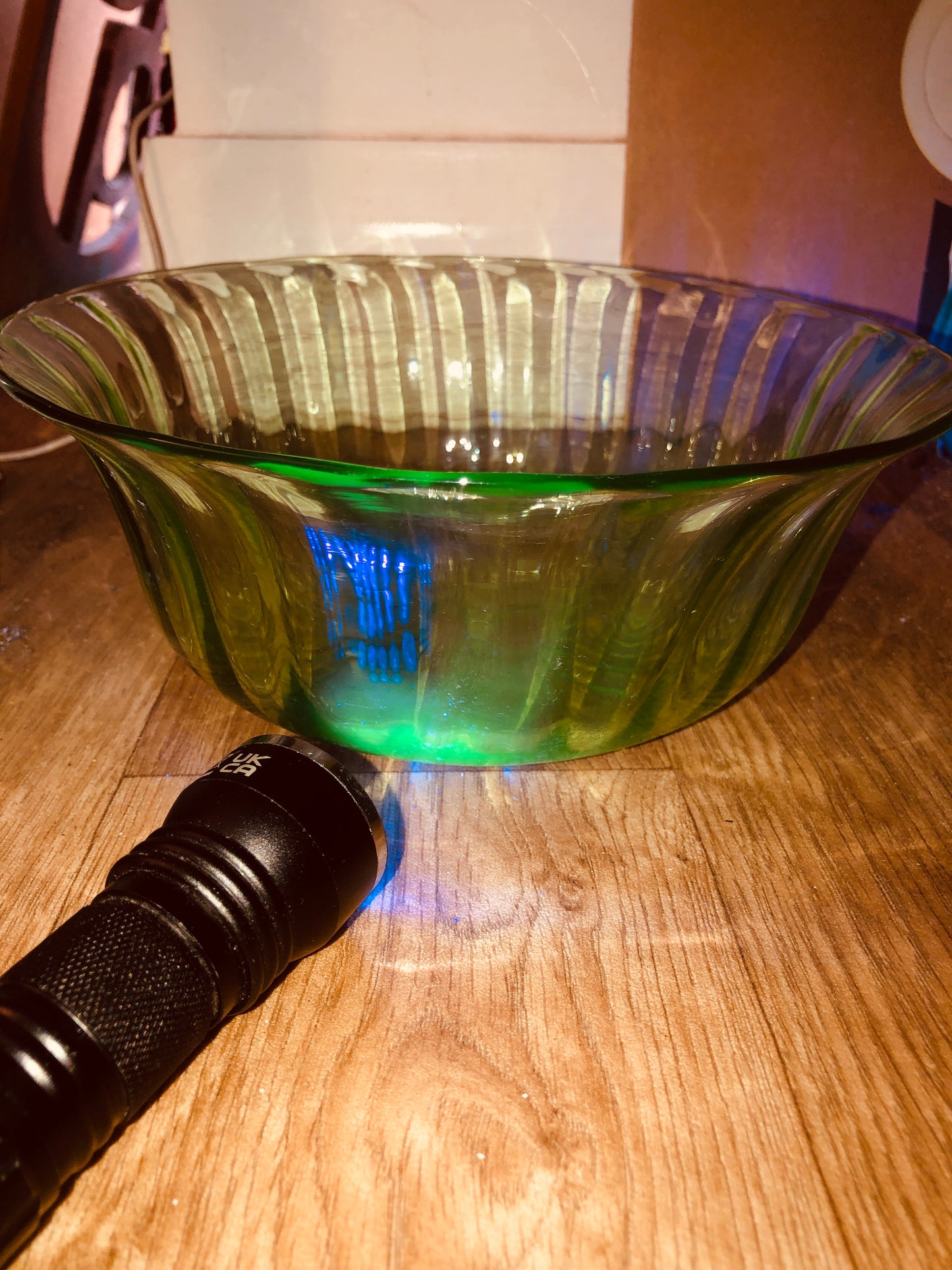Vintage Uranium Glass Bowl Fluted Green