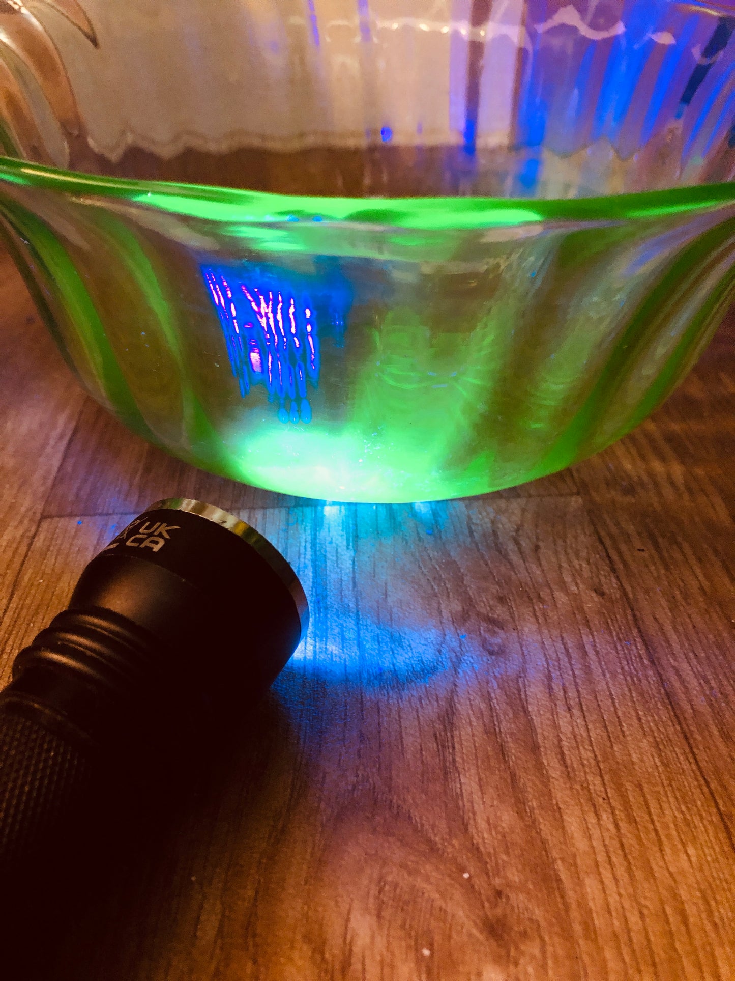 Vintage Uranium Glass Bowl Fluted Green