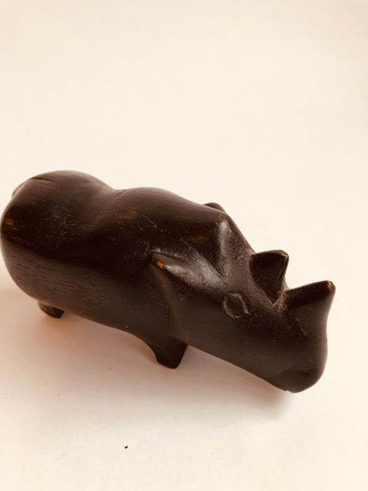 Carved Wood Rhino Figurine Dark Brown