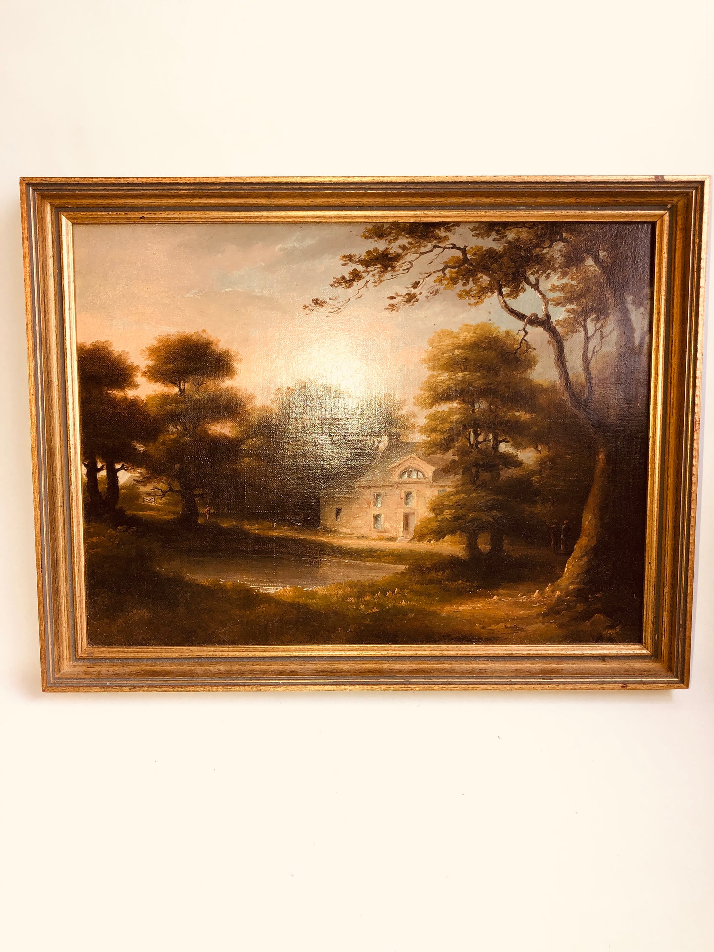 Vintage Oil Painting Cottage Landscape Gold Frame