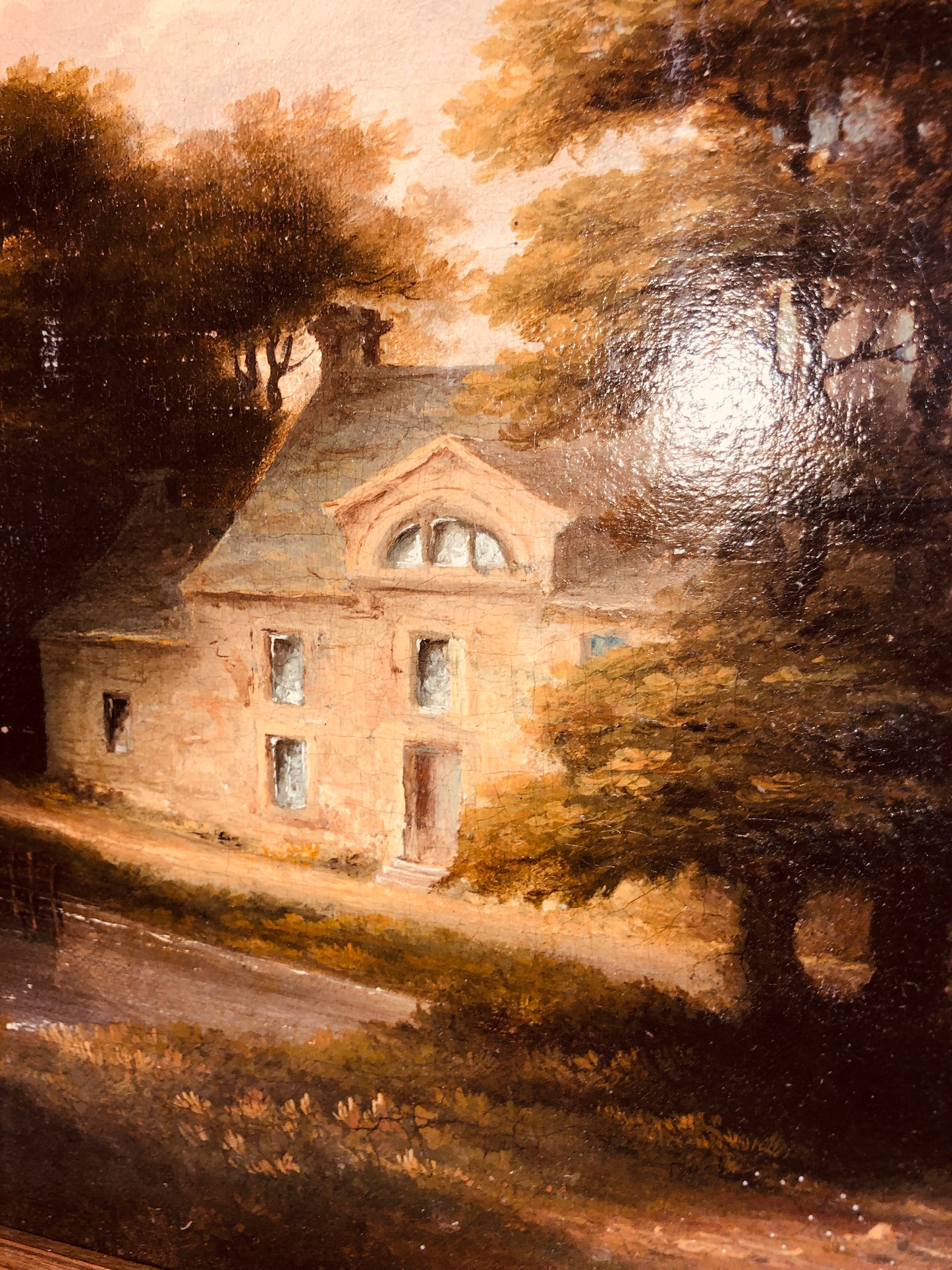 Vintage Oil Painting Cottage Landscape Gold Frame
