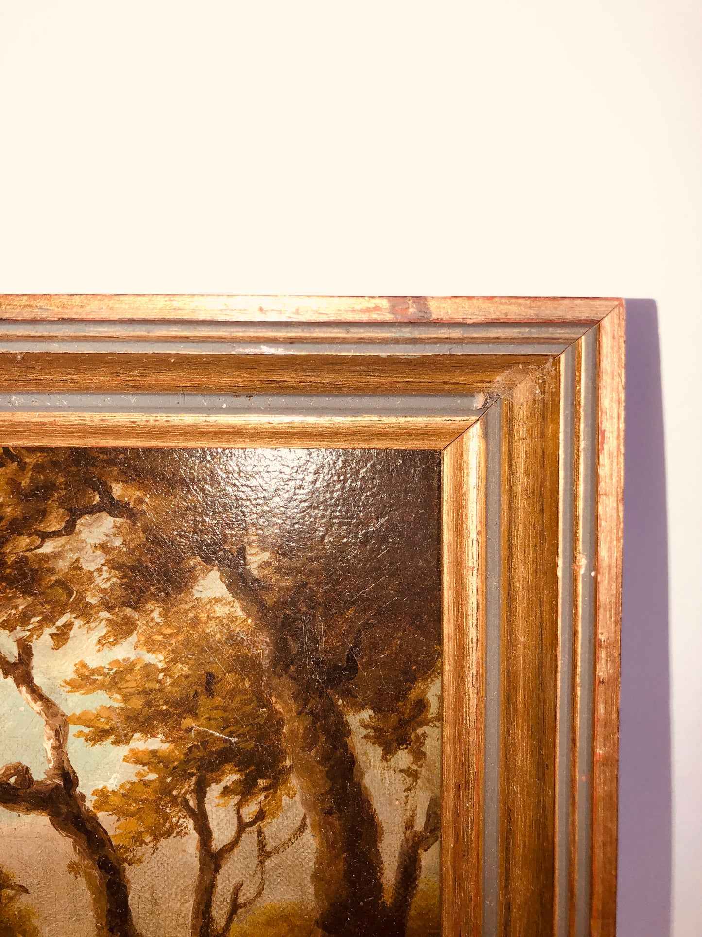 Vintage Oil Painting Cottage Landscape Gold Frame