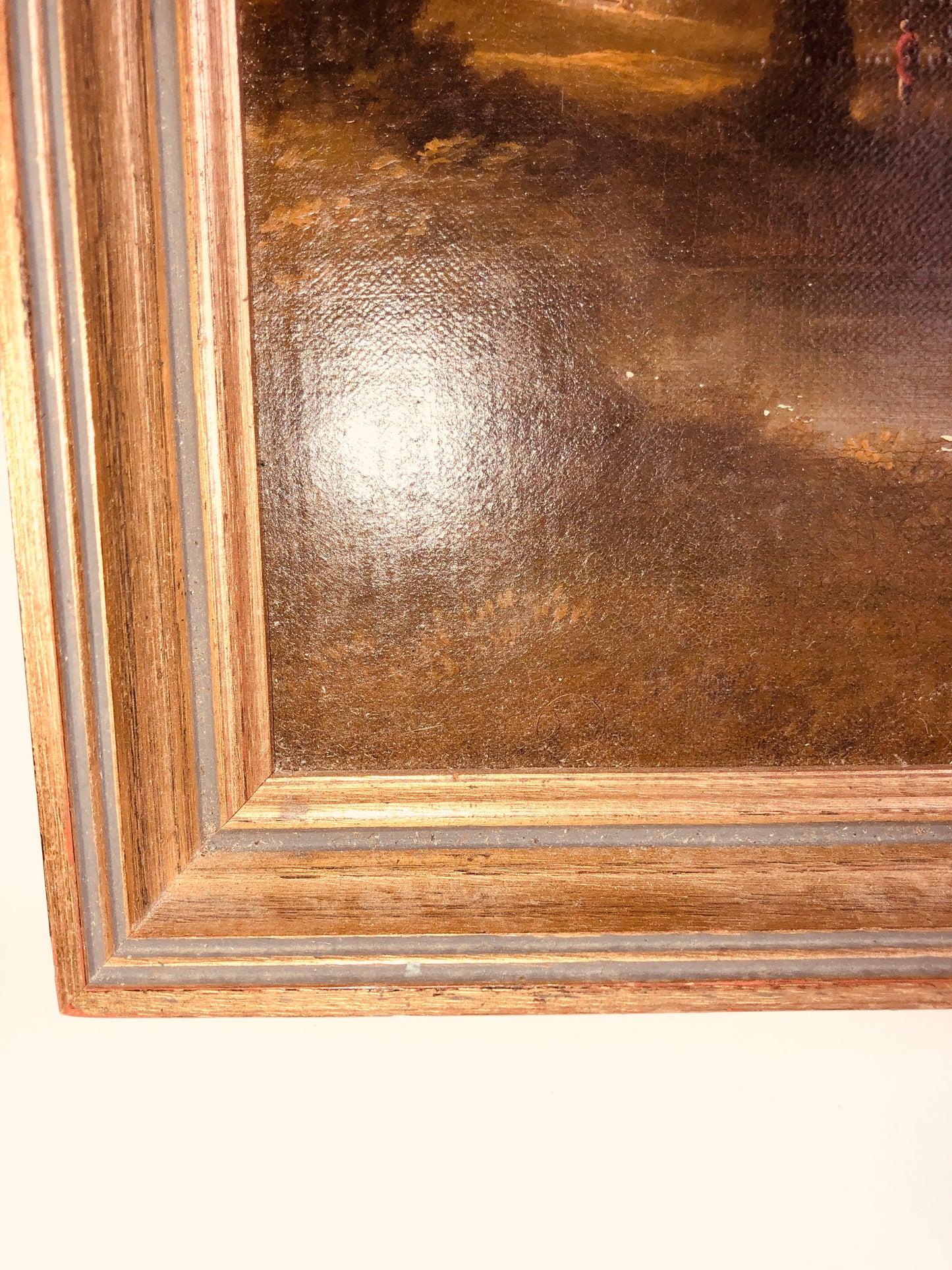 Vintage Oil Painting Cottage Landscape Gold Frame
