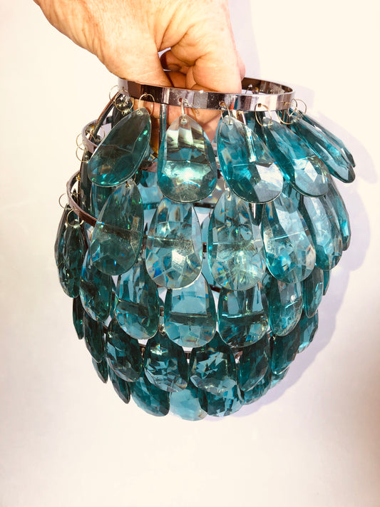 Stunning Teal Blue Glass Crystal Teardrop Light Shade