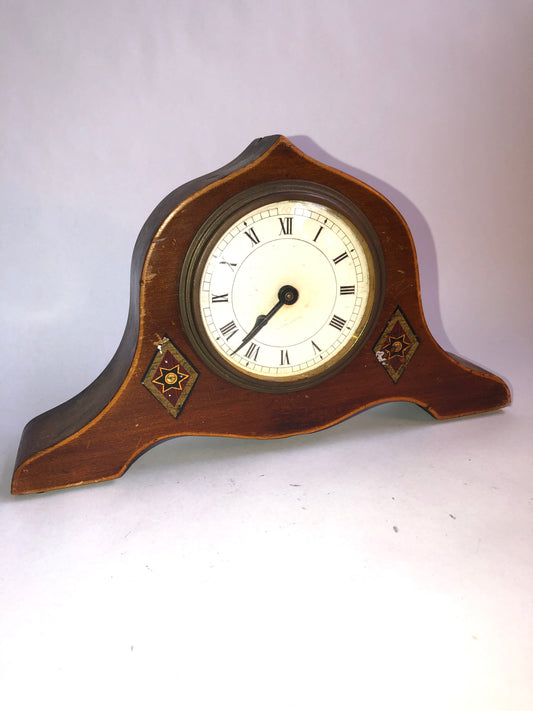 Vintage Wooden Mantle Clock with Inlaid Stars