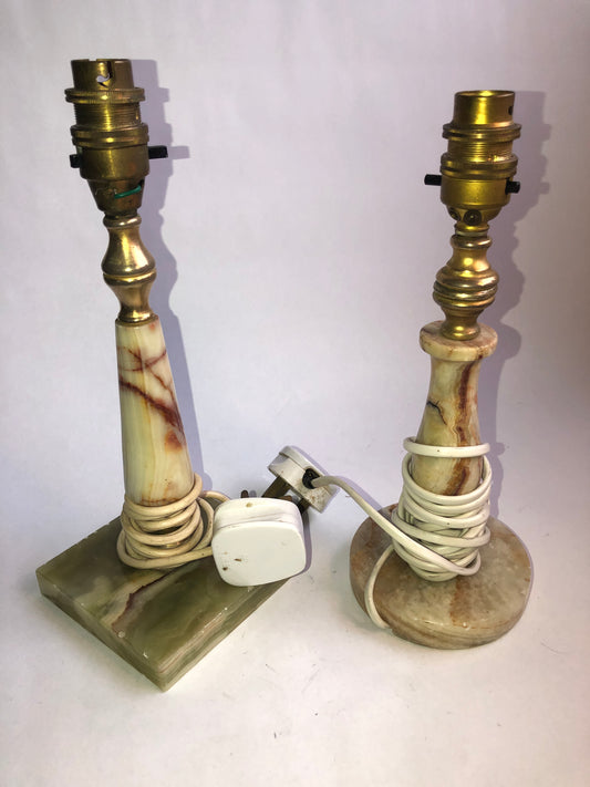 Pair of Vintage Onyx & Brass Table Lamps