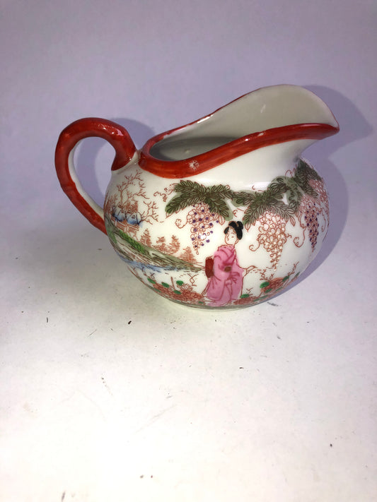 Vintage Japanese Porcelain Creamer with Geisha & Wisteria