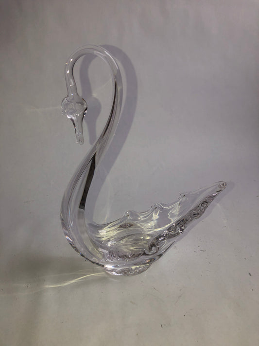 Elegant Vintage Clear Art Glass Swan Figurine / Dish