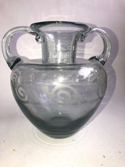 Artisan Vintage Recycled Glass Amphora Style Vase with Swirl Pattern