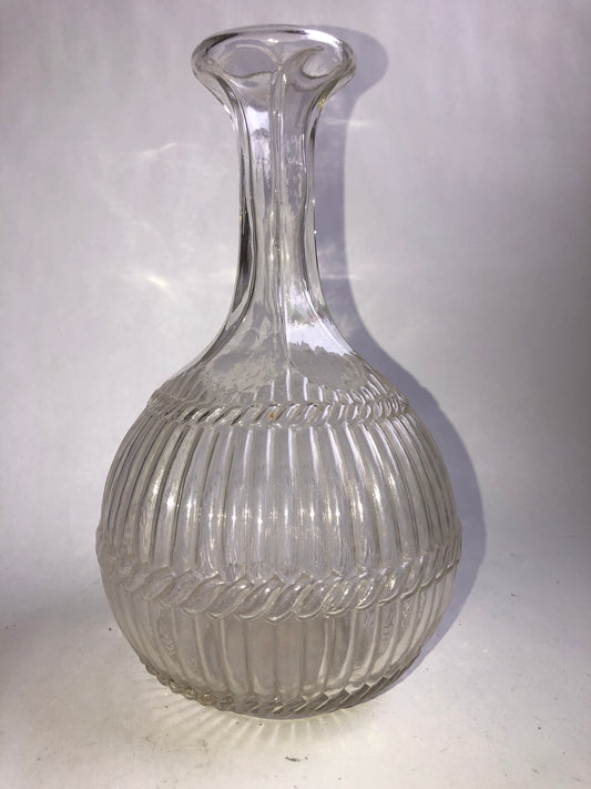 Charming Vintage Pressed Glass Decanter - Ribbed with Rope Twist Band (Stopper Missing)