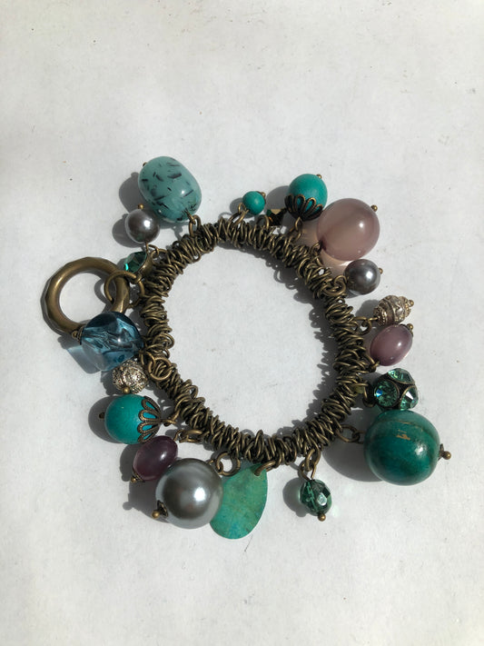 Chunky Red & Gold Tone Charm Bracelet