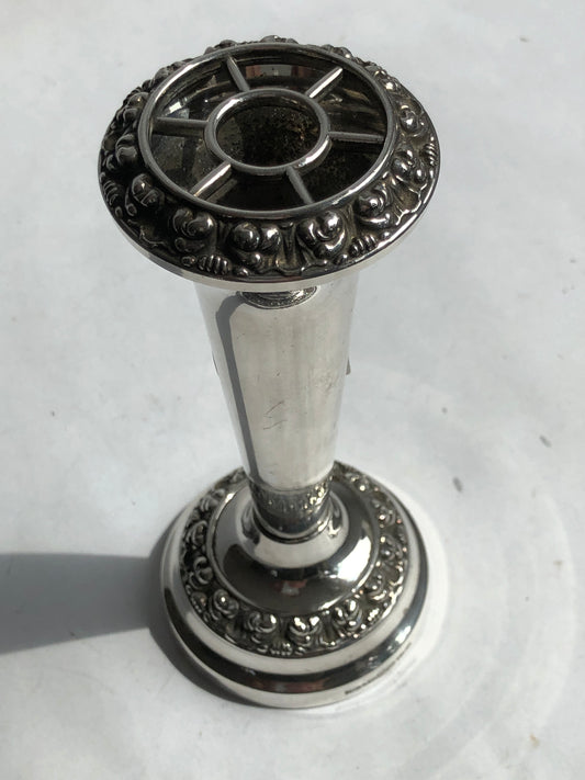 Vintage Silver Plated Bud Vase with Flower Frog - Danho of England