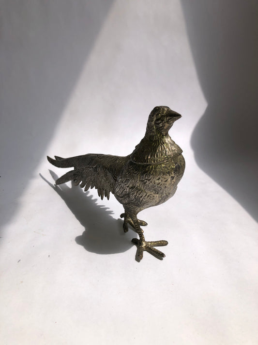 Vintage Silvered Brass Pheasant Figurine - Lidded Trinket Box