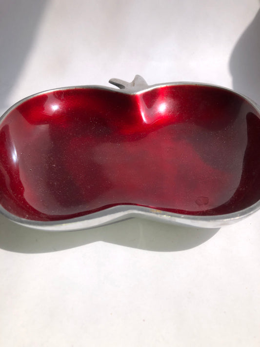 Vintage Red Enamel Aluminium Apple Dish / Trinket Bowl