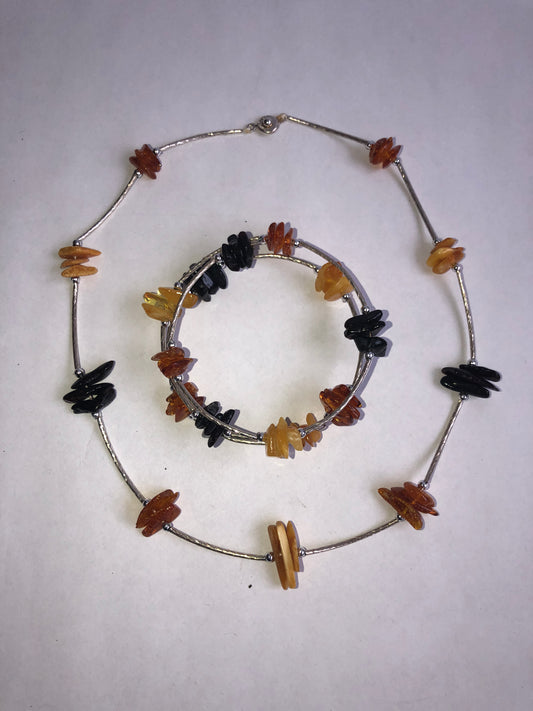Teng Yue Multi-Colour Amber & Silver-Tone Jewellery Set