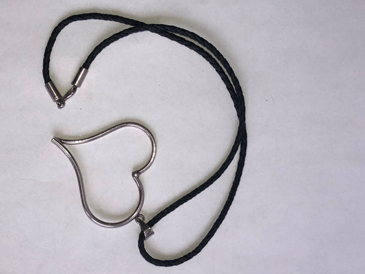 Sterling Silver Open Heart Pendant on Braided Black Cord Necklace