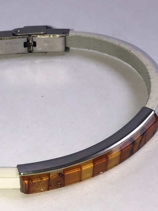 White Band Amber Panel Bracelet