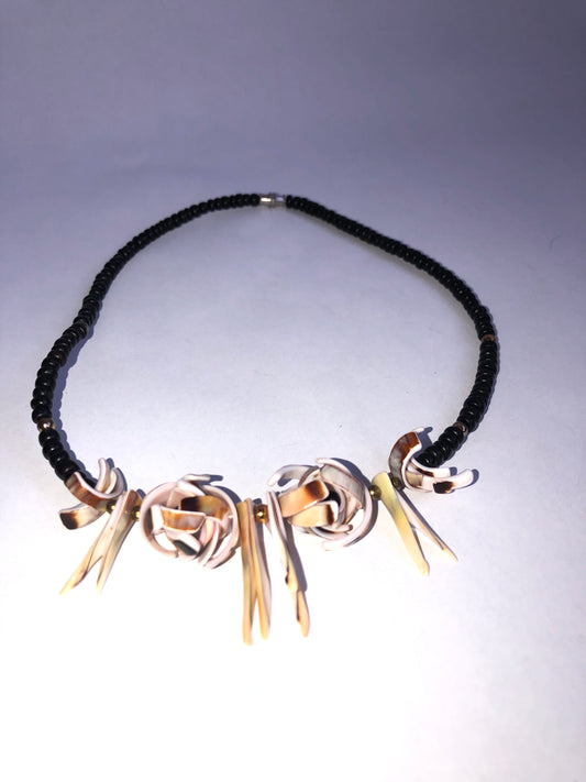 Vintage Black Bead & Shell Necklace