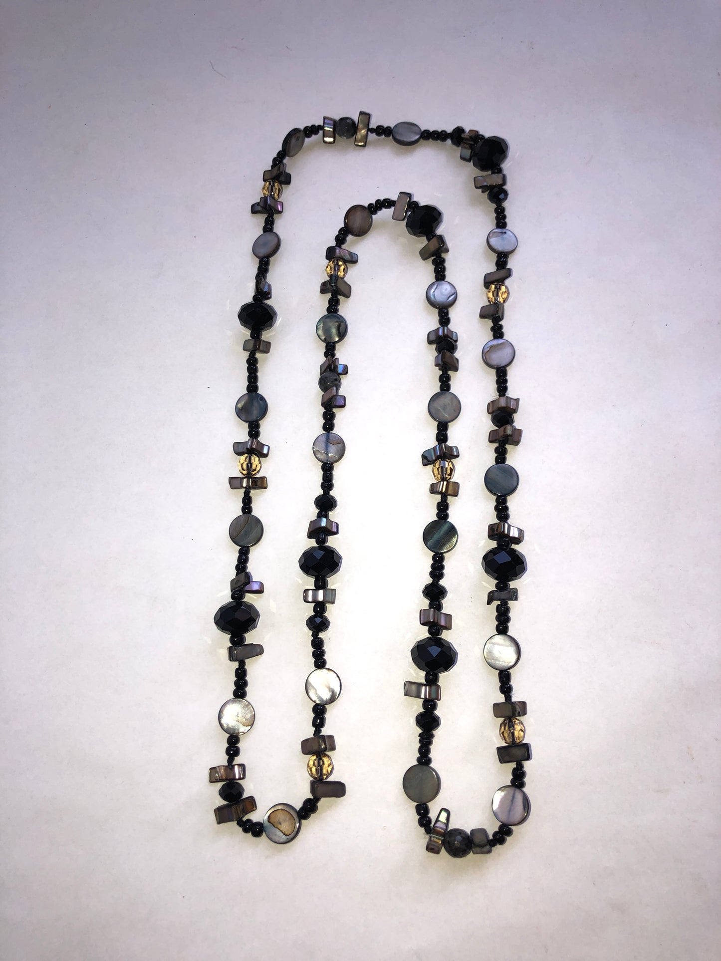 Multi-Strand Mother of Pearl & Mixed Bead Long Necklace
