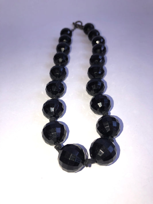 Vintage Faceted Black Jet-Style Bead Necklace